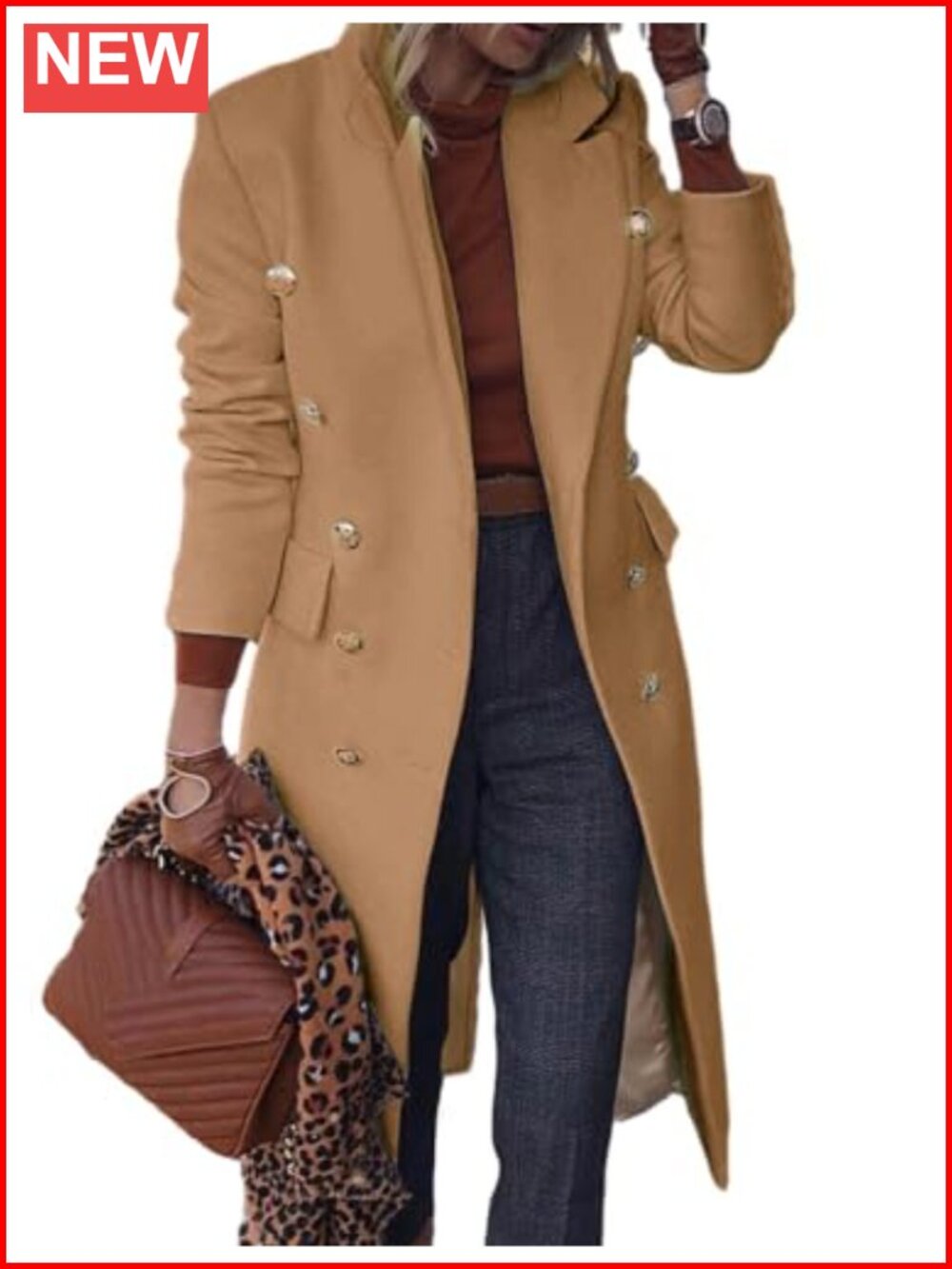 Long Wool Blend Trench Coat Double Breasted Peacoat